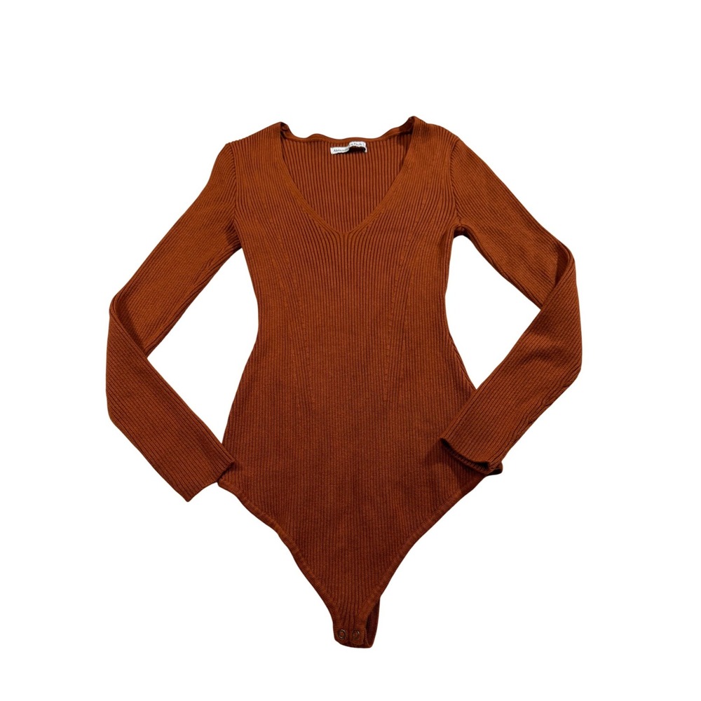 Abercrombie & Fitch Bodysuit M Rust Brown Ribbed Fall Minimalist Chic Grunge